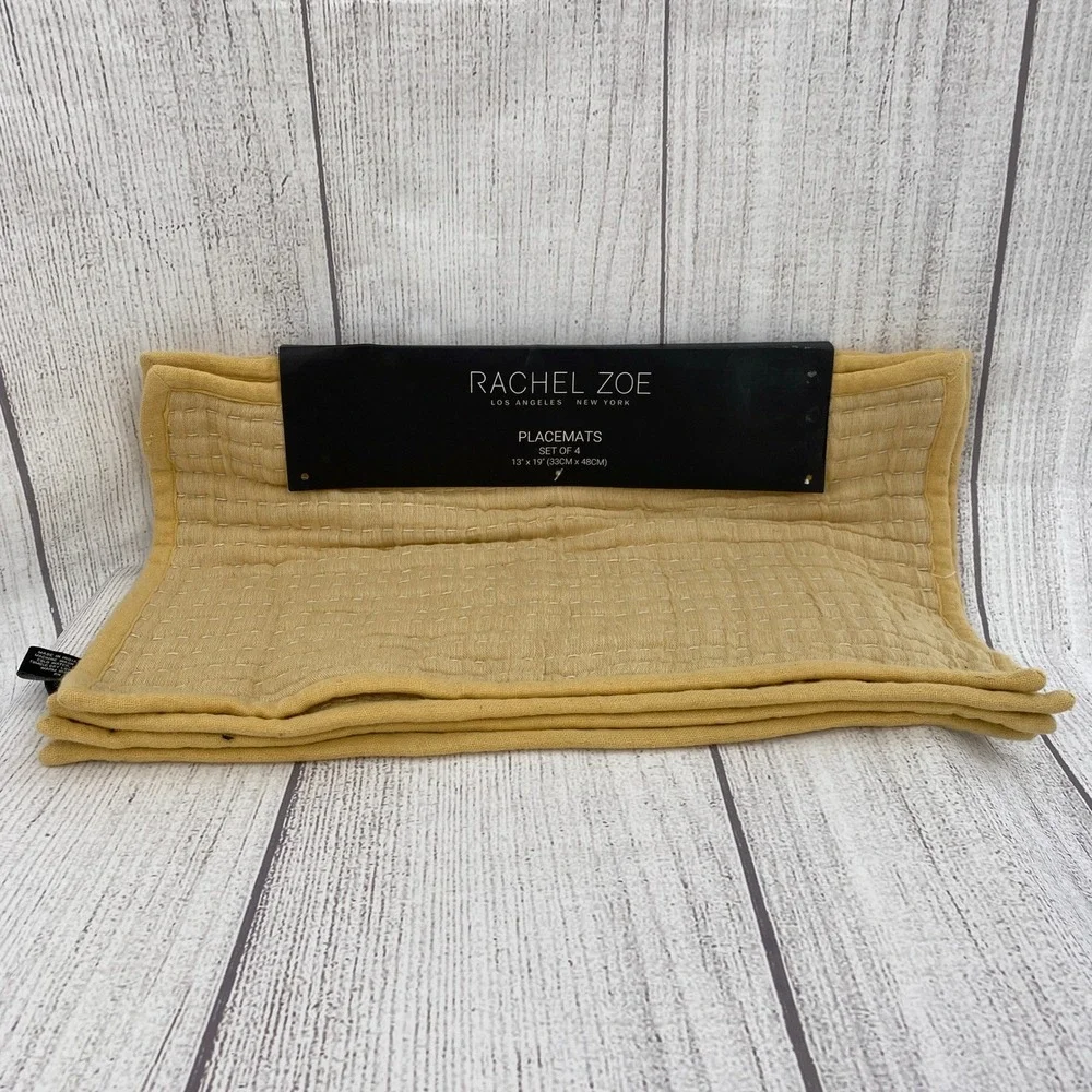 Rachel Zoe Placemats (Set of 4) Yellow Mustard Stitched Boho Home Decor Earthy